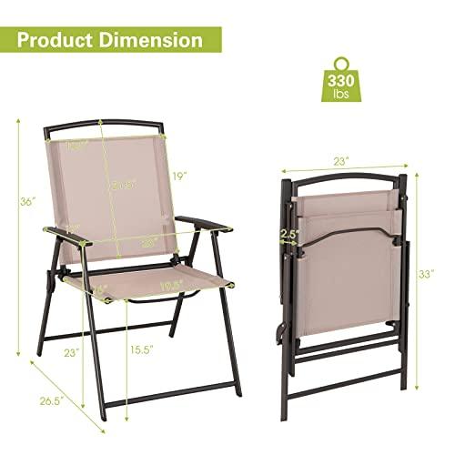 Giantex Set of 2 Patio Folding Chairs - Outdoor Sling Chairs with Armrests and Rustproof Steel Frame, Patio Dining Chairs with Breathable Fabric for Garden, Backyard Poolside Indoors, No Assembly (1) - CookCave