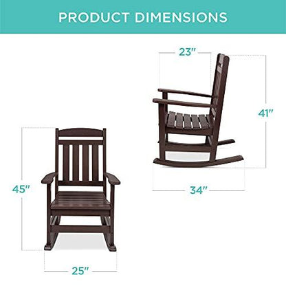 Best Choice Products All-Weather Rocking Chair, Indoor Outdoor HDPE Porch Rocker for Patio, Balcony, Backyard, Living Room w/ 300lb Weight Capacity, Contoured Seat - Brown - CookCave