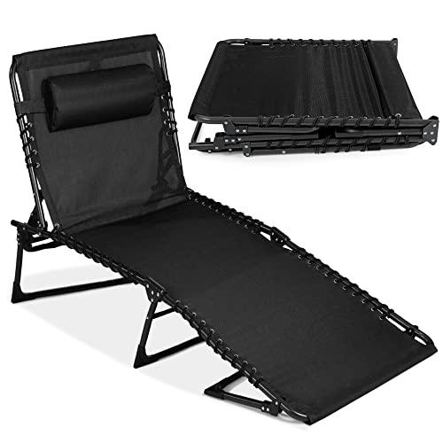 Best Choice Products Patio Chaise Lounge Chair, Outdoor Portable Folding in-Pool Recliner for Lawn, Backyard, Beach w/ 8 Adjustable Positions, Carrying Handles, 300lb Weight Capacity - Black - CookCave