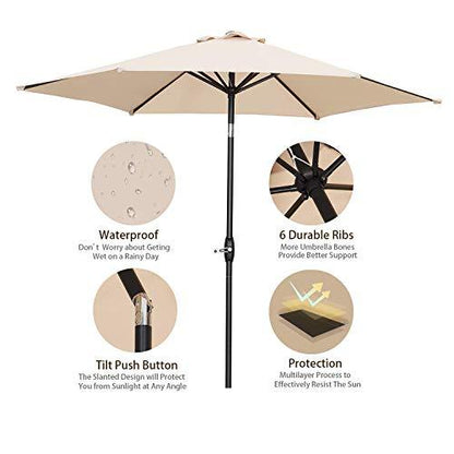 HYD-Parts 9FT Patio Umbrella Outdoor Table Umbrella,Market Umbrella with Push Button Tilt and Crank for Garden, Lawn, Deck, Backyard & Pool (Khaki) - CookCave