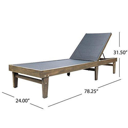 Christopher Knight Home Summerland Outdoor Mesh Chaise Lounge with Acacia Wood Frame, Grey Finish / Dark Grey Mesh - CookCave