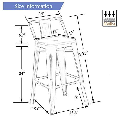 Alunaune 24" Metal Counter Height Barstools Set of 4, Industrial Counter Bar Stools Kitchen Bar Chairs Indoor Outdoor Stool-Low Back, White - CookCave