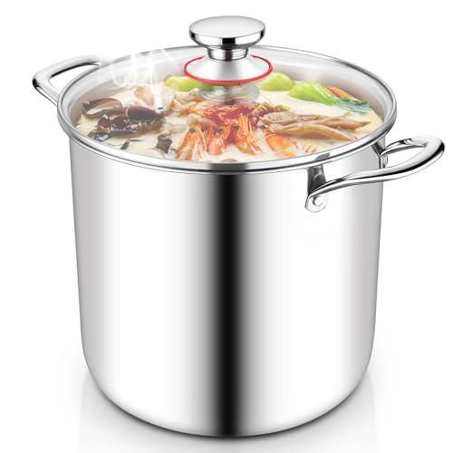 TeamFar 12 Quart Stock Pot, Stainless Steel Tri-ply Stockpot Large Pasta Soup Cooking Pot with Clear Lid, for Induction Gas Electric Ceramic, Healthy & Heavy Duty, Solid Handles & Dishwasher Safe - CookCave