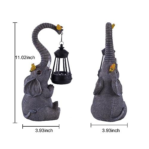 Solar Outdoor Garden Statues Lights, Elephant Figurines with Cute Birds Garden Sculpture Decor, Lucky Elephant Birthday Gifts for Women, Men or Daughter, Unique Housewarming Gifts and Yard Decoration - CookCave