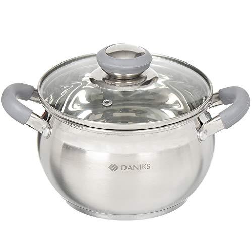 Daniks Modern Stainless Steel Stock Pot with Glass Lid | Induction 4 Quart | Dishwasher Safe Pot | Heatproof Handles | Soup Pasta Stew Pot | Silver - CookCave