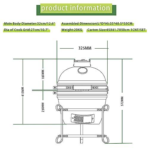 AUPLEX 13" Kamado, Ceramic BBQ Charcoal Grill, Mini Portable Clay Smoker Oven Barbecue Grill for Backyard, Balcony - CookCave