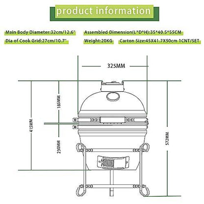 AUPLEX 13" Kamado, Ceramic BBQ Charcoal Grill, Mini Portable Clay Smoker Oven Barbecue Grill for Backyard, Balcony - CookCave