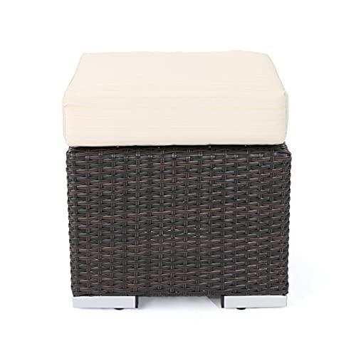 Christopher Knight Home Santa Rosa Outdoor 16" Wicker Ottoman Seat with Water Resistant Cushion, Multibrown / Beige - CookCave