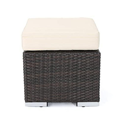 Christopher Knight Home Santa Rosa Outdoor 16" Wicker Ottoman Seat with Water Resistant Cushion, Multibrown / Beige - CookCave