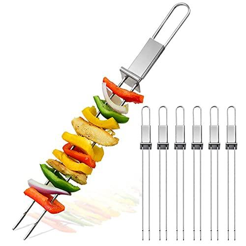 Barbecue Skewers, CMYK 6-Pack 13" Stainless Steel Grilling Skewers with Slider, Reusable Metal BBQ Shish Kabob Skewers Sticks - CookCave