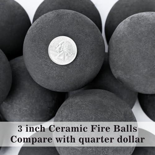 GRISUN Black Round Ceramic Fire Balls for Fire Pit, 3 Inch Tempered Fire Stones for Natural or Propane Fireplace, Safe for Outdoors and Indoors Fire Pit Reusable Fireballs, Set of 15 - CookCave