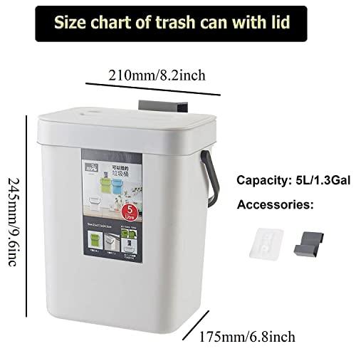 Small Trash Can with Lid Mini Kitchen Hanging Trash Can Tightly Sealed Odor Free, Small Countertop Compost Bin for Scraps from Daily Cooking, Mountable Trash Bin for Kitchen Counter, 5L/1.3 White - CookCave