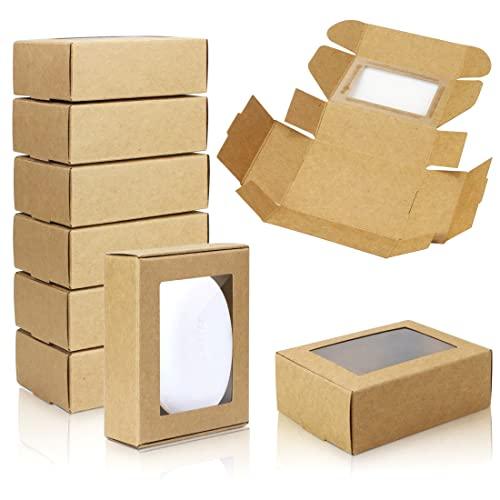 BadenBach 50 Pack Small Rectangle Kraft Paper Boxes with Clear Windows,3.33" x 2.35" x 1.18",Mini Soap Present Treat Gift Box for Bakery Candy,Chocolate Packaging Jewelry Display Wedding Party Favor - CookCave