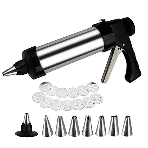 Suuker Cookie Press Gun Set,Stainless Steel Icing Decoration Press Gun Kit with 13 Discs and 8 Icing Tips for Home DIY,Biscuit Maker and Decoration,Black - CookCave