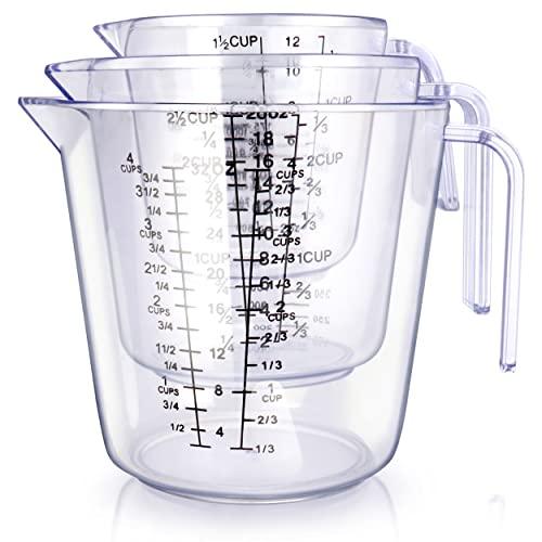 Measuring Cups Set, Liquid Measuring Cups For 3 For Kitchen - BPA Free Plastic Set with Spout Multiple Measurement Scales (Clear) - CookCave