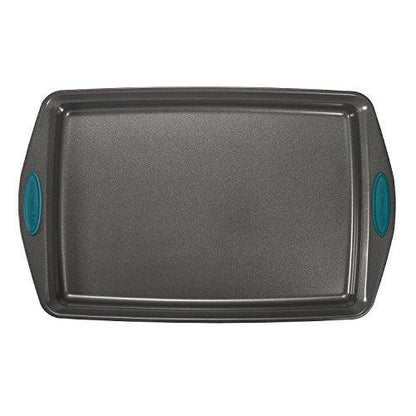 Rachael Ray Nonstick Bakeware Set with Grips includes Nonstick Bread / Baking Pans, Cookie / Baking Sheet and Cake Pans - 10 Piece, Gray with marine blue grips - CookCave