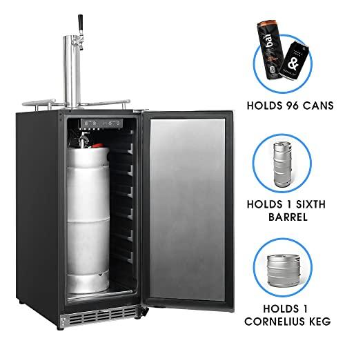 HCK Kegerator & Undercounter Refrigerator 2 in 1,15 inch Single Tap Draft Beer Dispenser,Built-in or Freestanding,Stainless Steel Reversible Door,Indoor or Outdoor for Home & Commercial Use K-90-BLK - CookCave