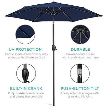 Best Choice Products 7.5ft Heavy-Duty Round Outdoor Market Table Patio Umbrella w/Steel Pole, Push Button Tilt, Easy Crank Lift - Navy Blue - CookCave