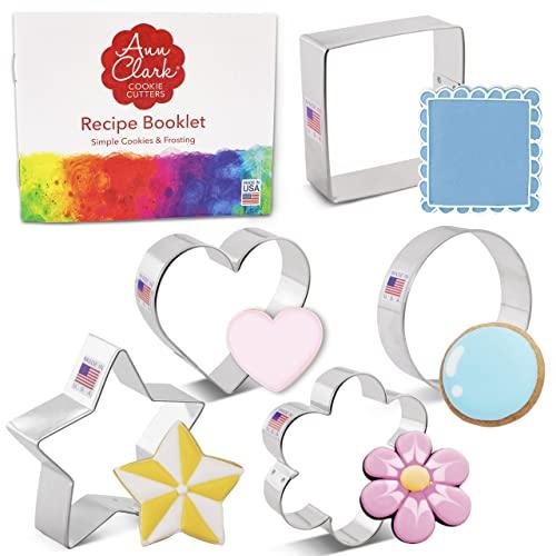 Basic Cookie Cutters 5-Pc. Set Made in USA by Ann Clark, Star, Heart, Circle, Square, Flower - CookCave