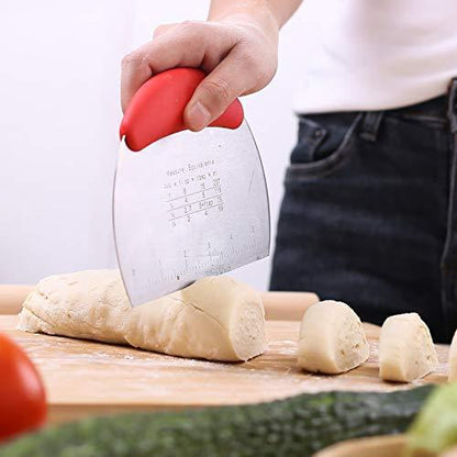 1 pcs Dough Pastry Scraper Chopper/Stainless Steel Dough Scraper Cutter with Ergonomic Rubber Non-Slip Grip/Dough Scraper Cutter/Pro Pastry Pizza Cutter Chopper (Red) - CookCave