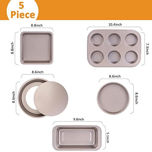 Bakeware Sets, 5-Piece Nonstick Bakeware Set,cake pans set with Cookie Sheets, Bakeware fits for Nonstick Bread Baking Cookie Sheet and Cake Pans - CookCave