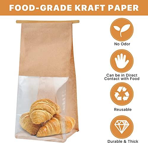 COMIKO 50pcs Bakery Bags with Window- 5.1x4.3x11 Inches Tin Tie Tab Lock Kraft Tin Tie Bags Cookie Packaging Bags Paper Bread Bags Kraft Paper Bags with Window (Brown, 50 Count (Pack of 1)) - CookCave