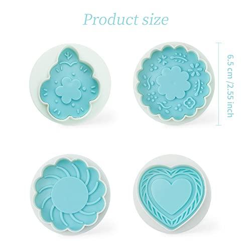 Cookie Stamps Set of 4, Cookie Press Mold, Decorating Supplies for DIY Baking, Cake, Pastry, Easy to Use-Flower Heart - CookCave