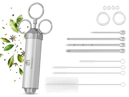 HOMESEED Meat Injector - Marinade injector for smoking and grilling - Incl. 4 injection needles & cleaning supplies - Made of stainless steel - Dishwasher-safe - CookCave