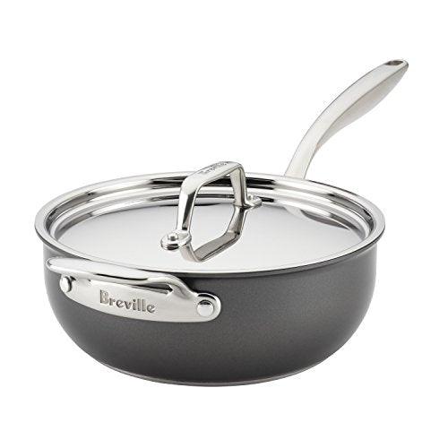 Breville Thermal Pro Hard Anodized Nonstick Sauce Pan/Saucepan/Saucier with Lid and Helper Handle, 4 Quart, Gray - CookCave