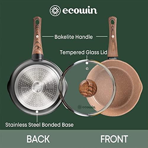 Ecowin Nonstick Deep Frying Pan Skillet with Lid, 10 Inch/ 3Qt Granite Coating Saute Pan, Non Stick Fry Pan for Cooking with Bakelite Handle, Induction Compatible, Dishwasher and Oven Safe, PFOA Free - CookCave