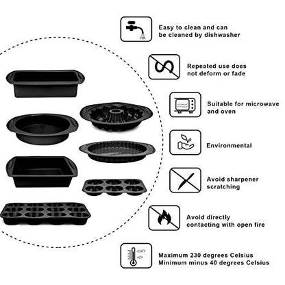 Economical 9in1 Nonstick Silicone Baking Bundt Cake Pan Cookie Sheet Molds Tray Set for Oven, BPA Free Heat Resistant Bakeware Tools Kit for Muffin Loaf Bread Pizza Cheesecake Cupcake Pie Utensils - CookCave