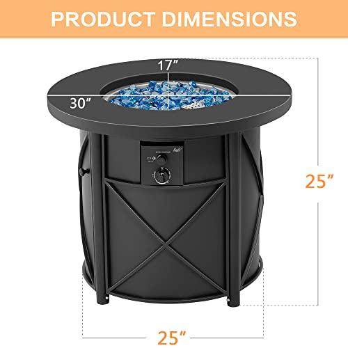 BALI OUTDOORS Propane Fire Pit Table Gas Firepit 30 Inch 50,000 BTU with Fire Glass Cover Lid for Patio, Garden, Backyard and Porch - CookCave