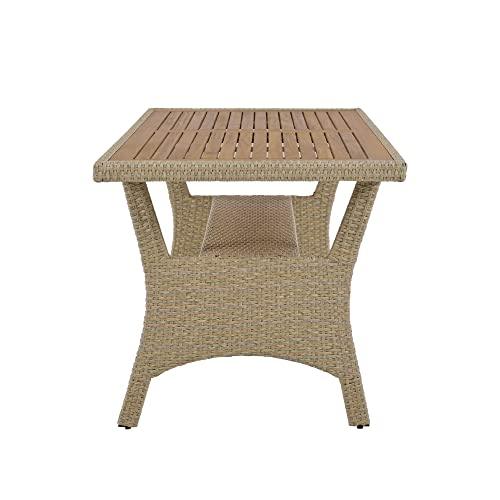 WOXYX 7-Piece Outdoor Patio All Weather PE Rattan Dining Table Set with Wood Tabletop and Cushions for 6, White - CookCave