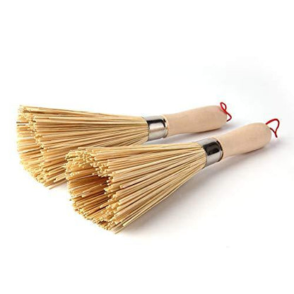 Sansheng 2 Pack Bamboo Wok Brush, Kitchen Cleaning Brush, Bamboo Kitchen pan Brush, FPR pan Handle Cleaning Brush, Bamboo pan Brush, Pot Brush, Pot Brush Cleaning - CookCave
