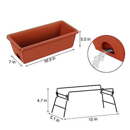 4 Pack 17 Inch Window Boxes Planters with Plant Stand, Flower Window Box with Drainage Tray Plastic Flower Herb Planters for Outdoor Indoor Plants, Boxes Planters with Metal Plant Stand for Patio - CookCave