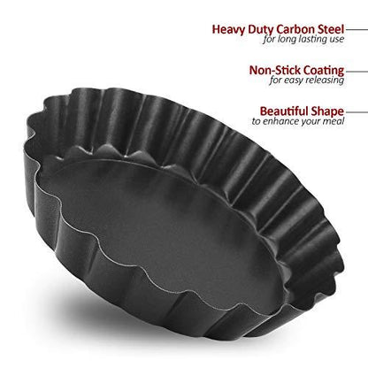 Laxinis World 5 Inch Quiche Pans with Removable Bottom, Non-stick, Fluted Sides, Mini Tart Pans, Round Shape, Set of 6 - CookCave