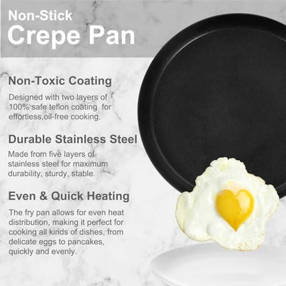 AUDANNE Nonstick Crepe Pan with Spreader, 11 inch Stainless Steel Flat Skillet, Non stick Pancakes Grill & Griddle Pan - Compatible with All Stovetops (Gas, Electric & Induction), PFOA Free, 11" - CookCave