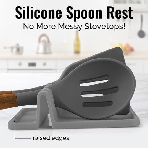 Silicone Utensil Rest with Drip Pad for Multiple Utensils, Heat-Resistant, BPA-Free Spoon Rest & Spoon Holder for Stove Top, Kitchen Utensil Holder for Spoons, Ladles, Tongs & More - by Zulay - CookCave
