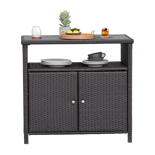 Grand patio Wicker Storage Cabinet, Indoor and Outdoor Prep Table 36" 2-Door Steel Buffet Storage Sideboard Dylan for Kitchen Outside, Brown - CookCave