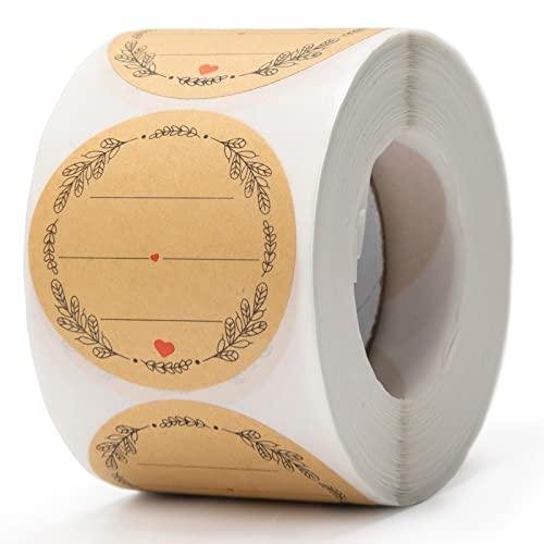 2'' Wreath Design with 3 Lines for Writing (500 Per Roll), Natural Brown Kraft Stickers for Store Owners, Crafts, Organizing, Jar and Canning Labels, Price Tags (Brown) - CookCave