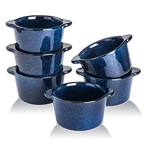 Creme Brulee Ramekins Ceramic Bowls - VICRAYS Mini Custard Cups 8 oz oven Safe Bowls Souffle Dishes for Baking Individual Casserole Dipping Sauce Pioneer Woman Bakeware Set of 6, Blue - CookCave