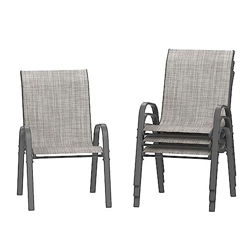 Amopatio Patio Chairs Set of 4, Outdoor Stackable Dining Chairs for All Weather, Breathable Garden Outdoor Furniture for Backyard Deck, Light Grey - CookCave