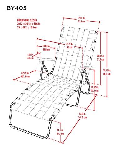 Camp & Go 4-Position Folding Web Lawn Beach Lounger Chair, 24.4" W x 55.6" D x 34.1" H, Multi - CookCave