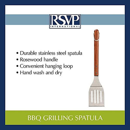 RSVP International Endurance BBQ Grill Spatula Flipper, 18" | Flip Burgers & Other Food w/ Long Handle that Keeps Hands Safe from Fire | Made from Stainless Steel & Rosewood - CookCave