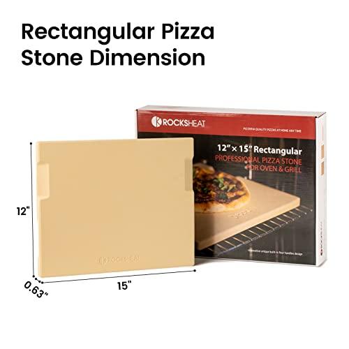 ROCKSHEAT Pizza Stone 12in x 15in Rectangular Baking & Grilling Stone, Perfect for Oven, BBQ and Grill. Innovative Double - faced Built - in 4 Handles Design - CookCave