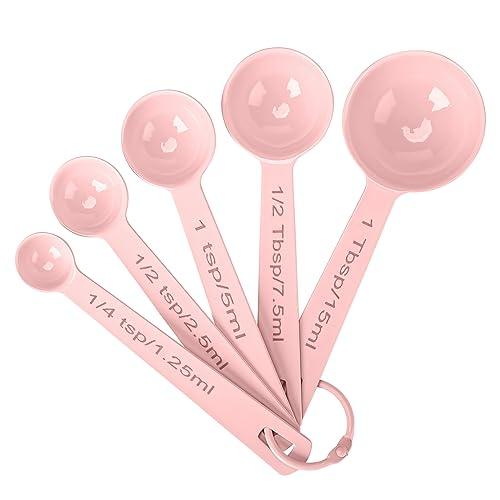 Muchtolove Stainless Steel Measuring Spoons Set of 5, Metal Measuring Cups and Spoons Set for Liquid/Food/Kitchen/Baking (Pink) - CookCave