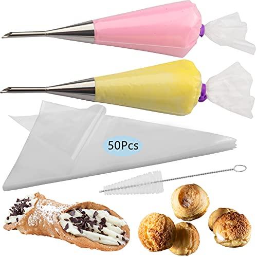 2Pcs Cream Icing Piping Nozzle Tip Stainless Steel,Long Puff Nozzle Tip with 50Pcs Disposable Pastry Piping Bags Cupcake and Puff Filling Kit Decorating Tool Supplies - CookCave