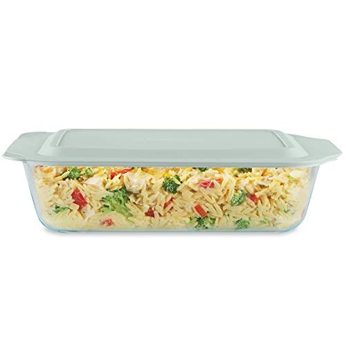 Pyrex Deep Glass Baking Dish with Plastic Lid, Deep Casserole Dish, Glass Food Container, Oven, Freezer and Microwave Safe, Clear Container, 7x11 - CookCave