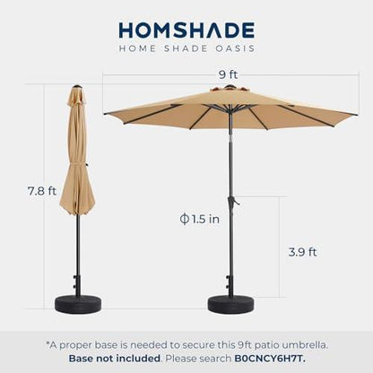 HOMSHADE 9ft Outdoor Patio Umbrella - UPF50+ UV Protection Market Patio Table Umbrella with Push Button Tilt, Crank and 8 Sturdy Ribs for Pool Deck and Garden (Beige) - CookCave