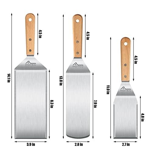 HOTEC Metal Flat Spatula Set, Stainless Steel Barbeque Turner, Griddle Scraper BBQ Tool, Pancake Flipper,Hamburger Turner, Set of 3 - CookCave